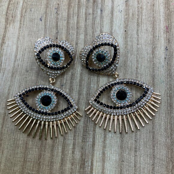C&C California NIB Evil Eye Heart Dangling Rhinestone Stud Earrings - Picture 5 of 6